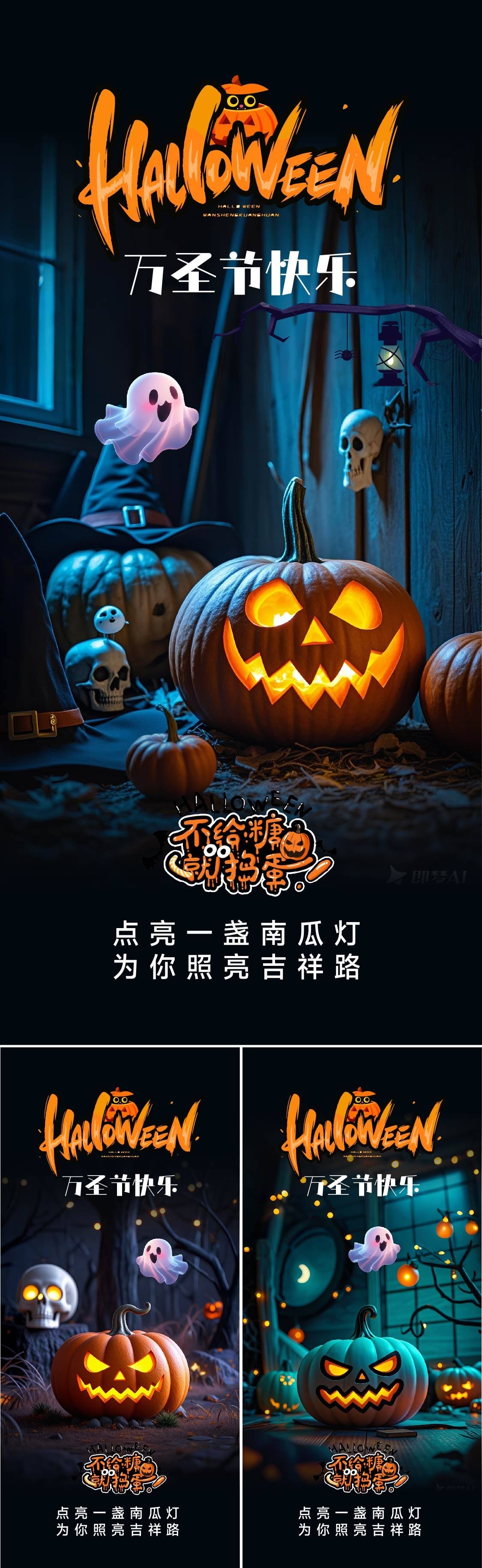 万圣节海报公历节日系列万圣节南瓜灯蝙蝠蜘蛛骷髅鬼怪海报01