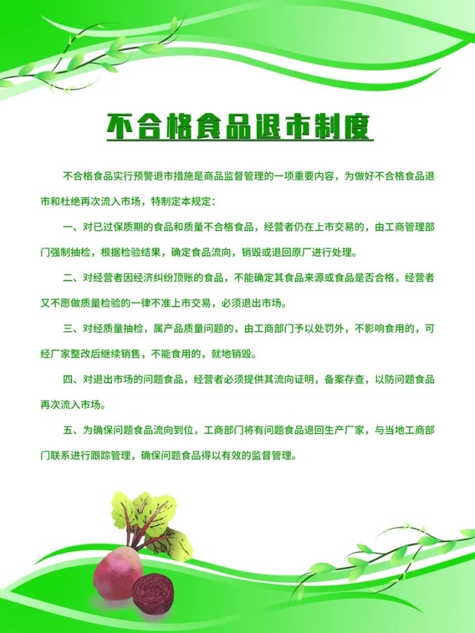 不合格食品市场监督管理展板管理制度牌