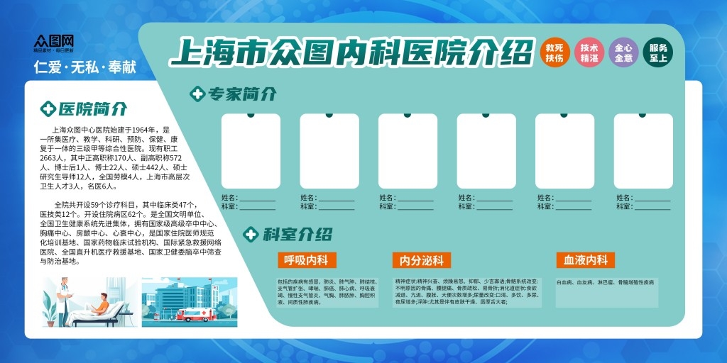 医院内科科室专家介绍展板文化墙
