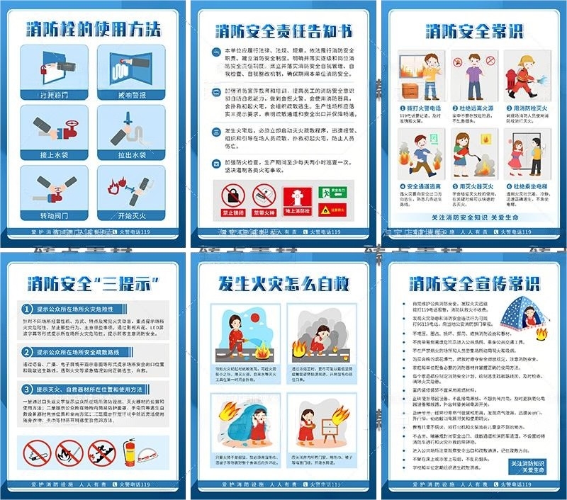 学校消防安全知识海报套图挂画