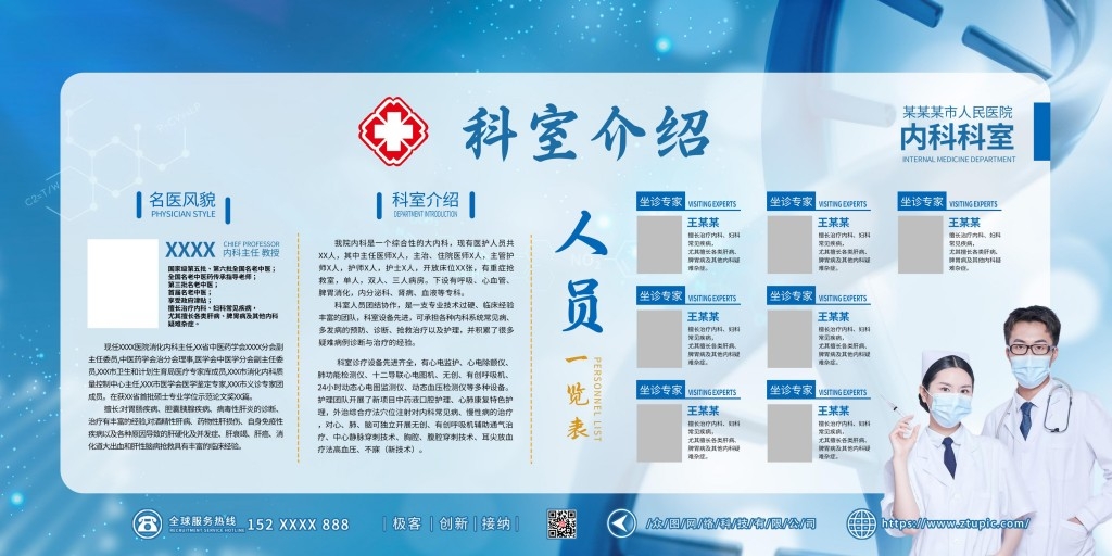 医院内科科室人员介绍展板文化墙