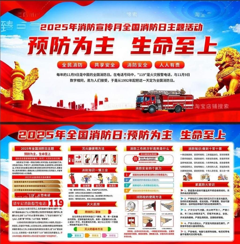 2025年消防宣传月全国消防日展板宣传栏