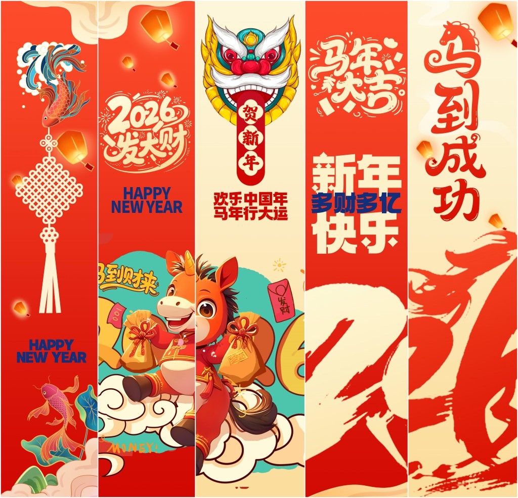 2026马年春节新年挂布条幅美陈设计