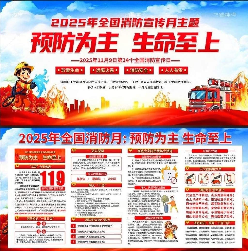 2025年消防宣传月全国消防日展板宣传栏