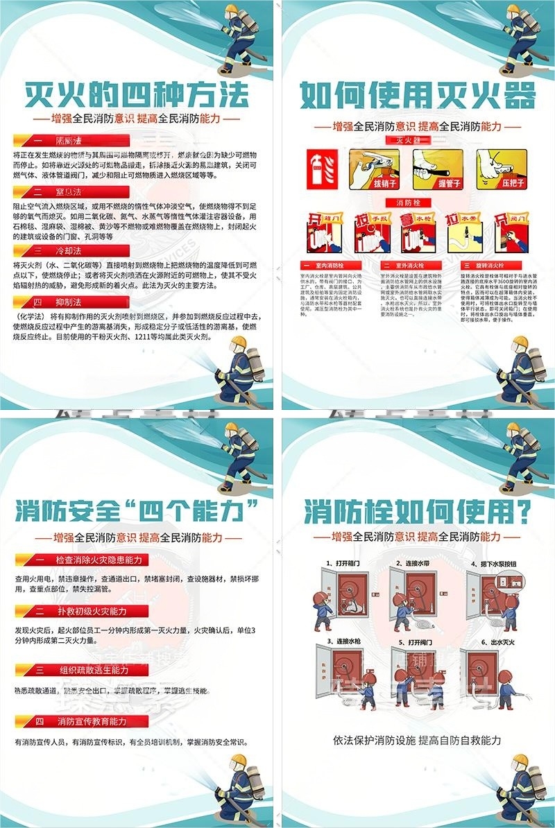 学校消防安全知识海报套图挂画