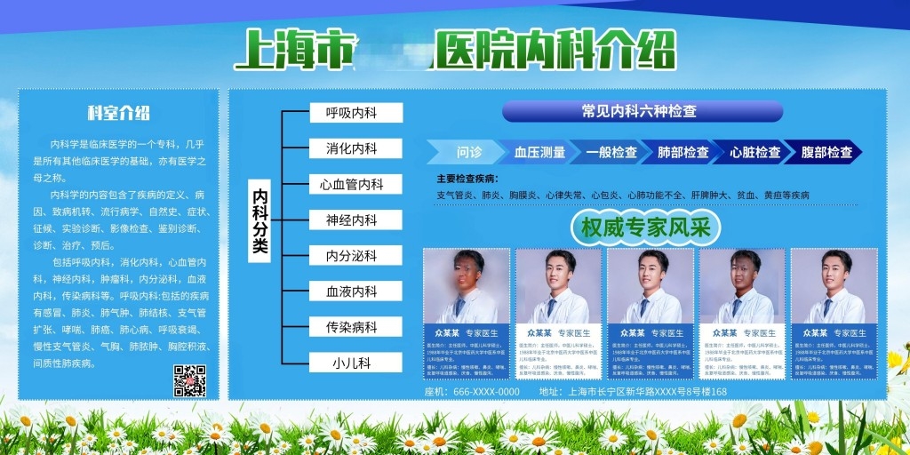医院内科权威专家介绍展板文化墙