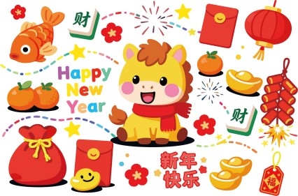 2026年马年春节卡通插画素材 (9)