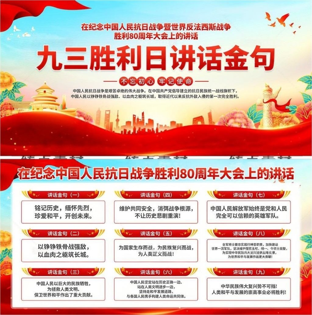 抗日战争93九三胜利日讲话金句展板