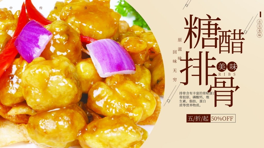 餐饮美食精品糖醋排骨展板 (1)