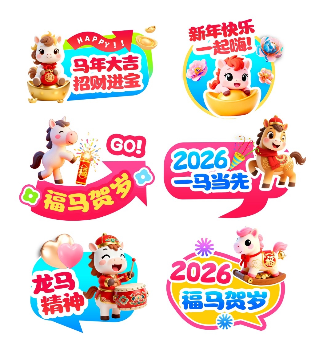 2026年马年春节元旦合影拍照手举牌