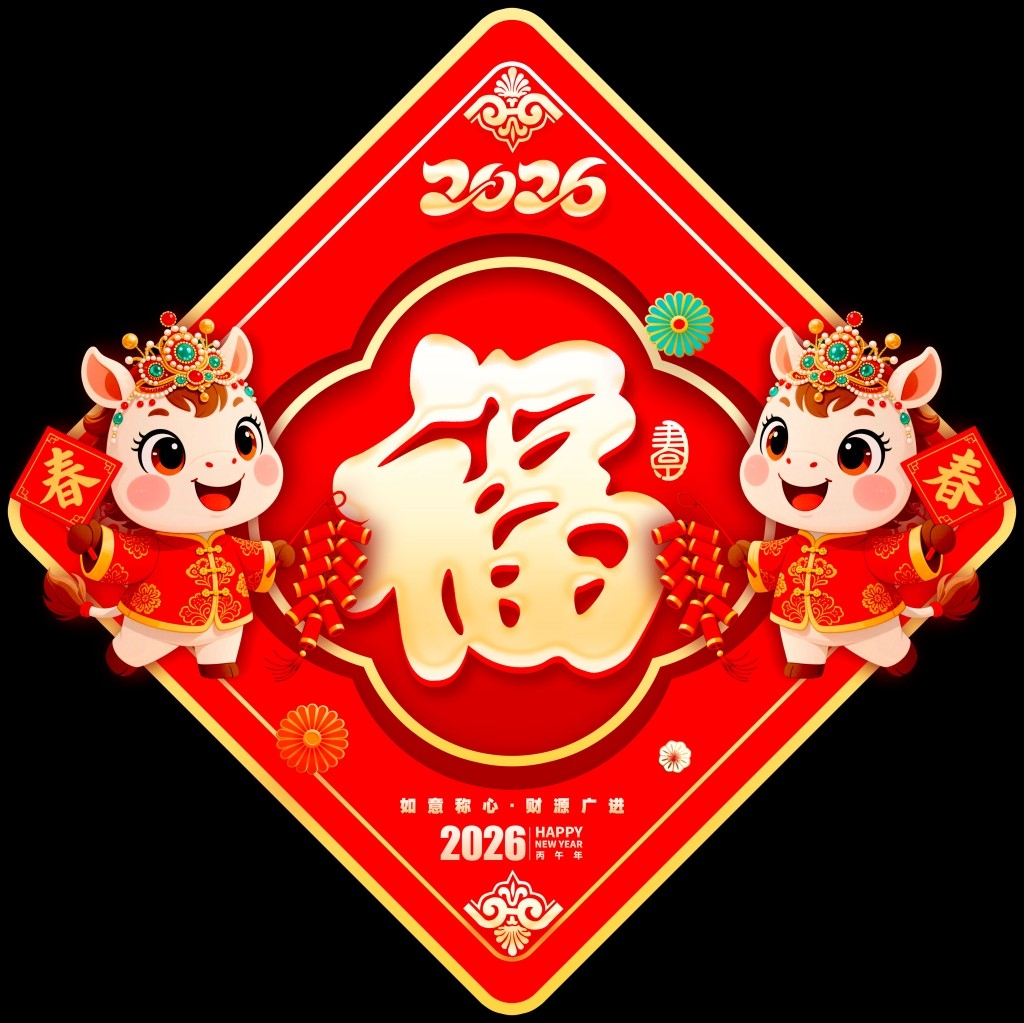 2026年马年春节新春窗花门贴物料元素