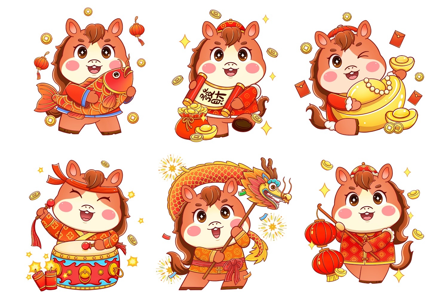 2026年马年IP形象马年生肖卡通形象插画贴纸 (15)