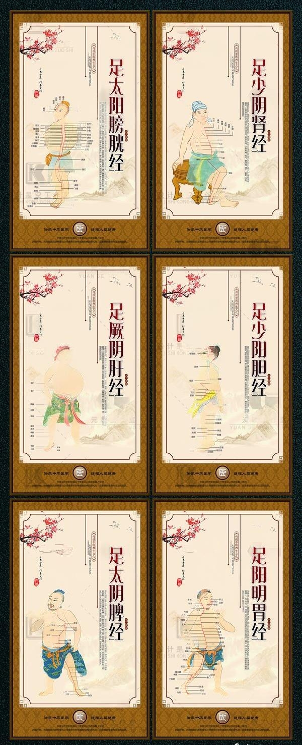 古风中医养生足部经络穴位挂画海报