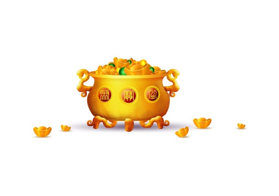 手绘聚宝盆插画元素