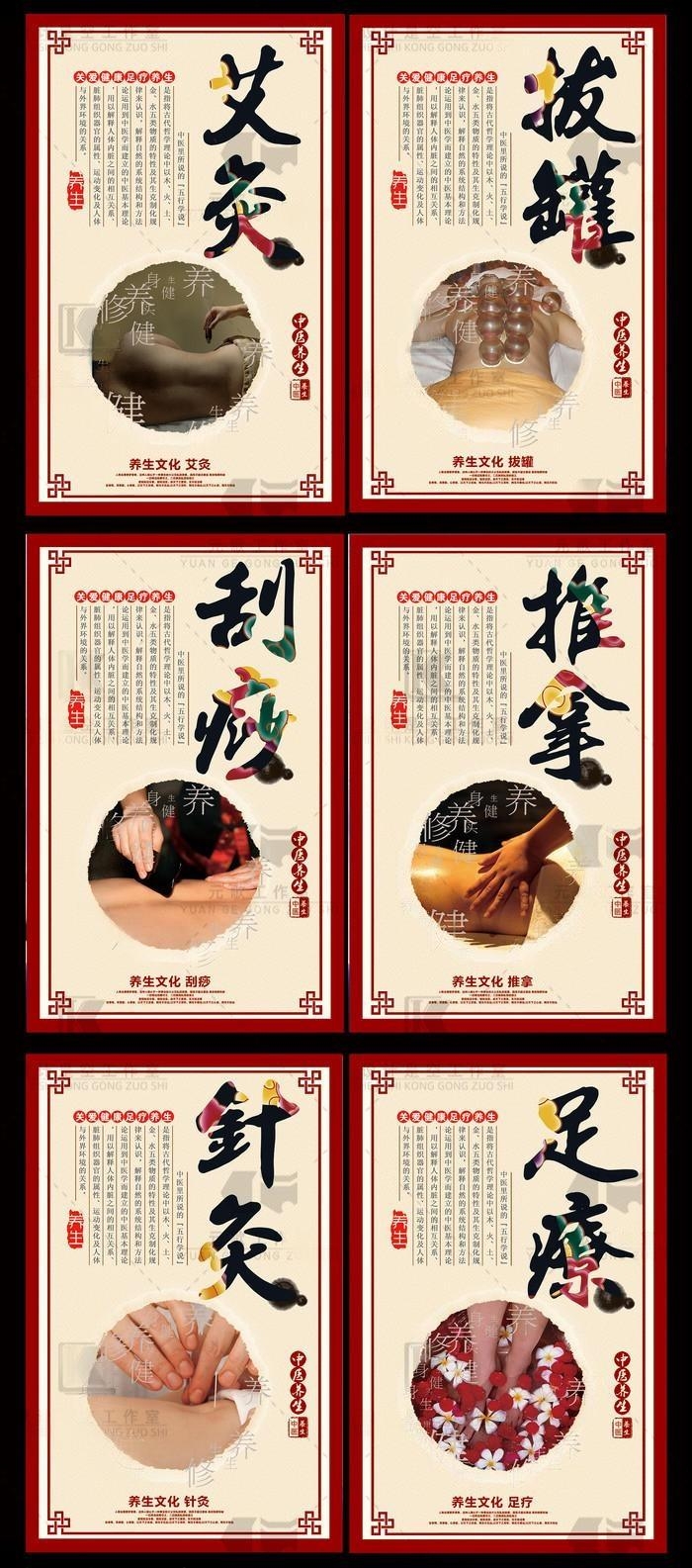 复古中医养生挂画文化墙推拿拔罐针灸艾灸刮痧足疗