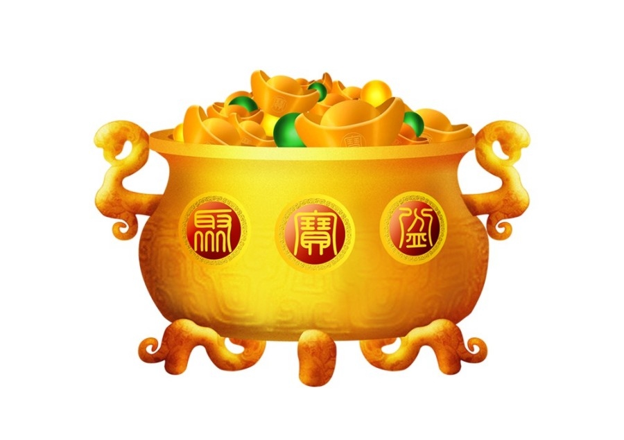 手绘聚宝盆插画元素