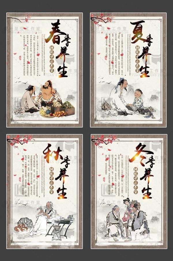 中医四季养生标语挂画海报