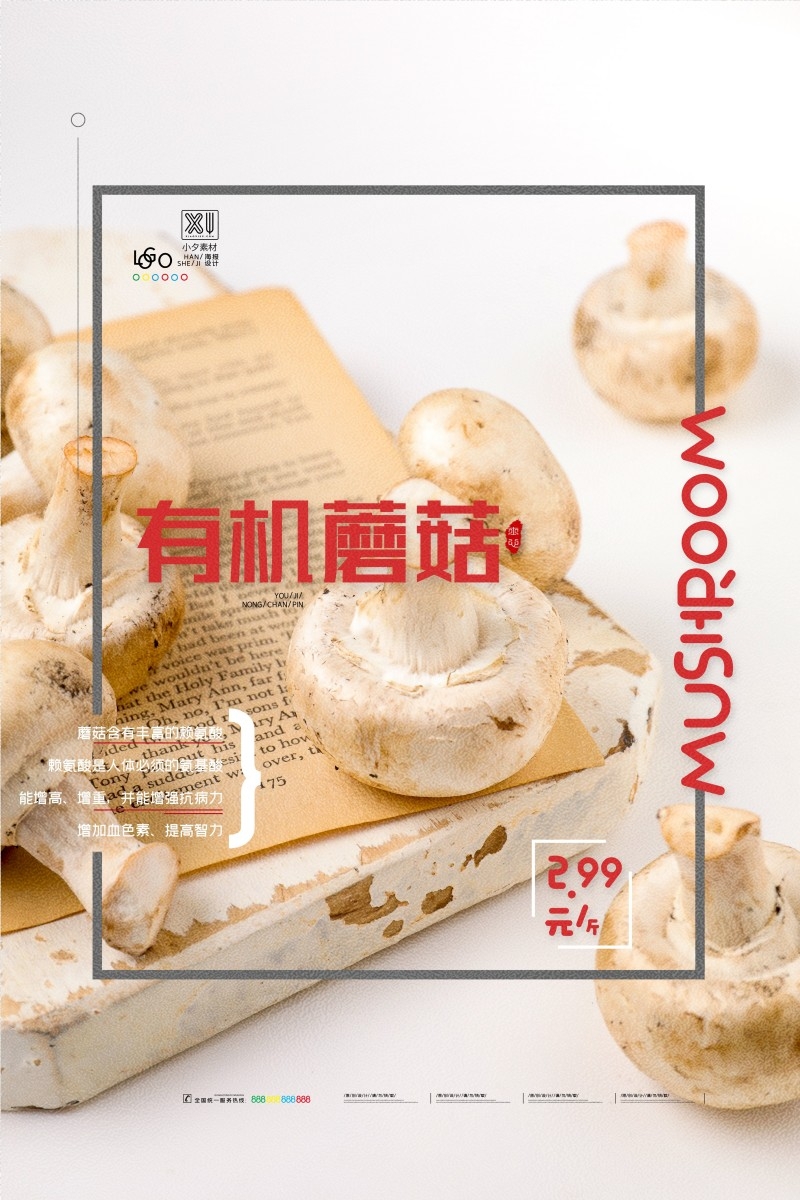 餐饮美食有机蘑菇宣传促销海报