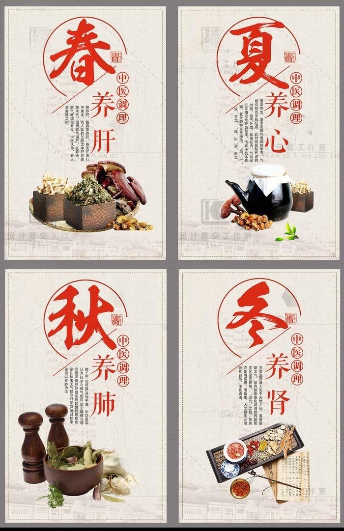 中医春夏秋冬四季养生标语挂画海报