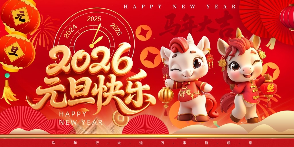 红色2026年元旦节新年展板