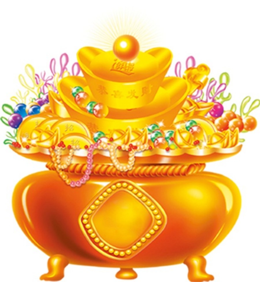 手绘聚宝盆插画元素