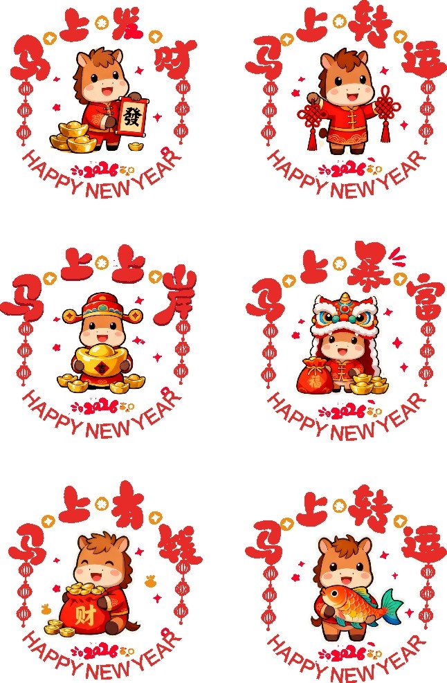 2026年马年马上发财上岸有钱转运暴富玻璃贴窗户贴门贴