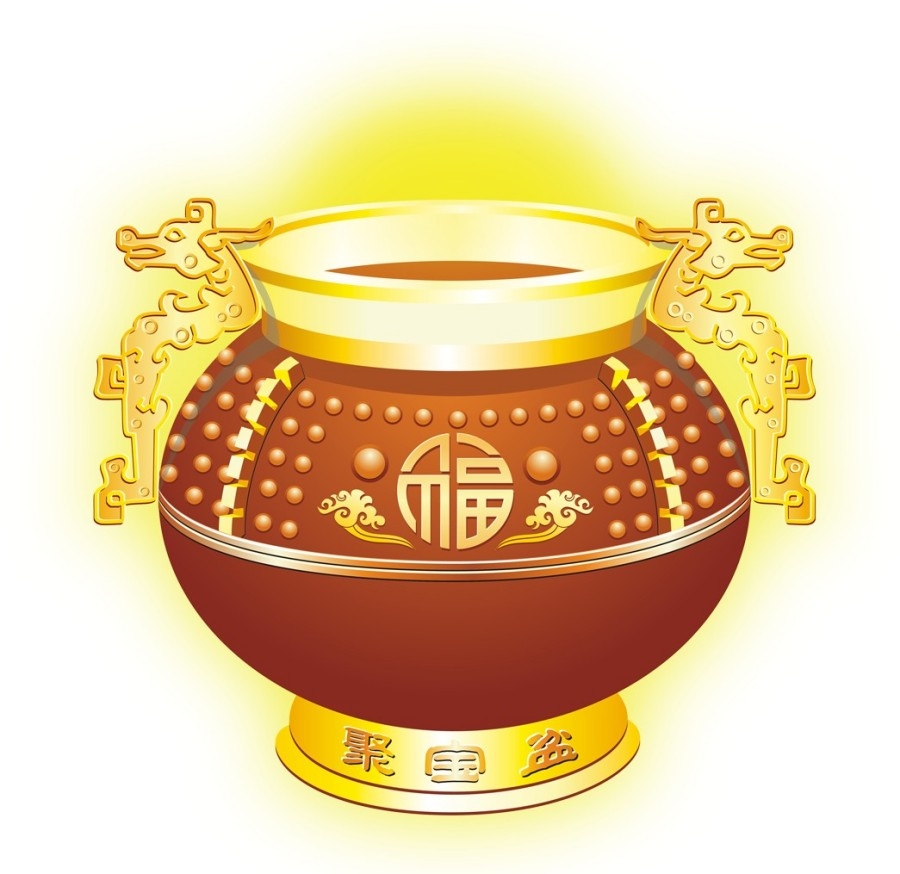 手绘聚宝盆插画元素