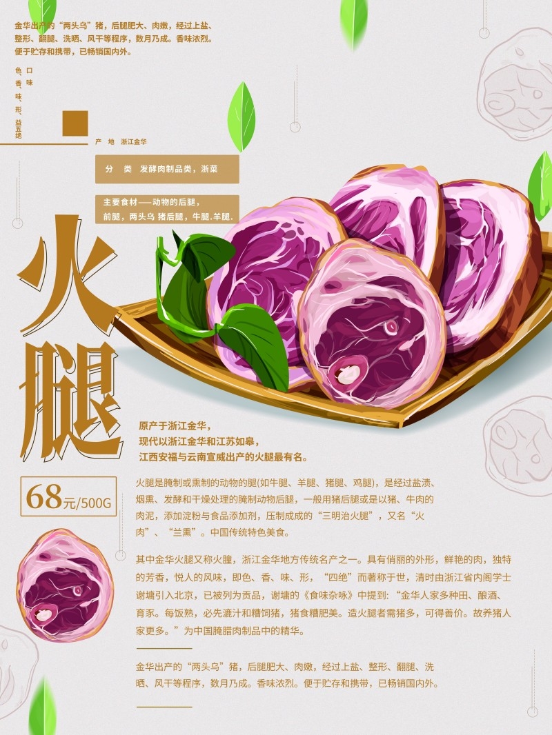 餐饮美食火腿宣传促销海报