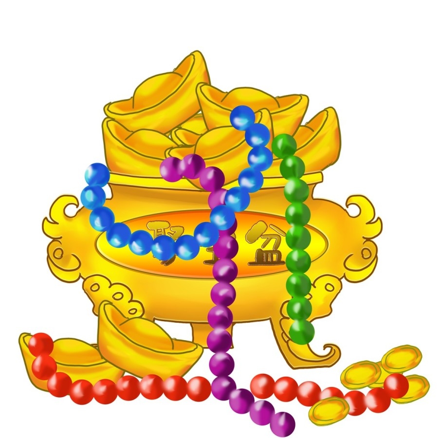 手绘聚宝盆插画元素