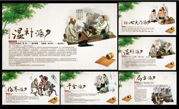 中医养生派别展板套图海报温补派七大门派伤寒派千金派局方派