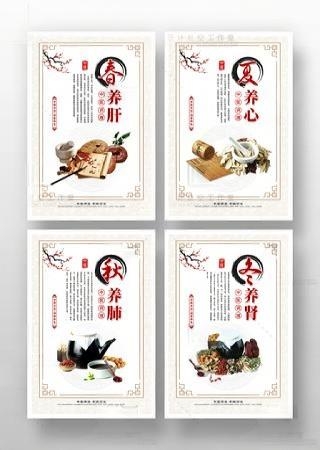 简约中医春夏秋冬四季养生挂画海报