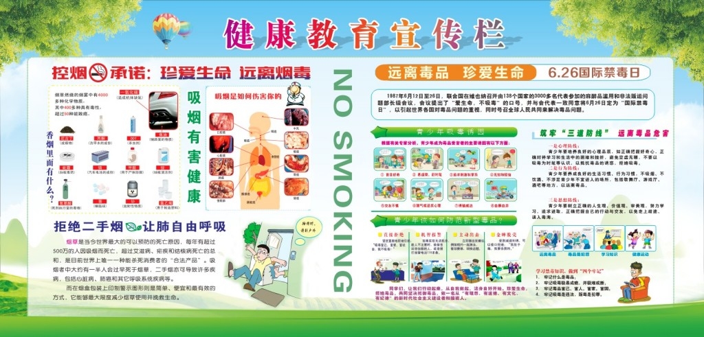 控烟禁止吸烟远离毒品社区健康教育宣传栏展板