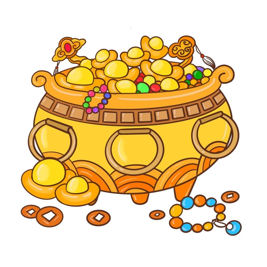 手绘聚宝盆插画元素