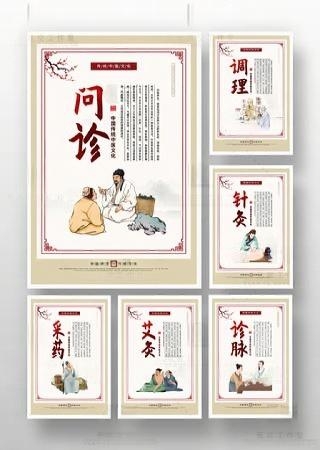传统中医养生问诊针灸脉诊艾灸标语挂画海报
