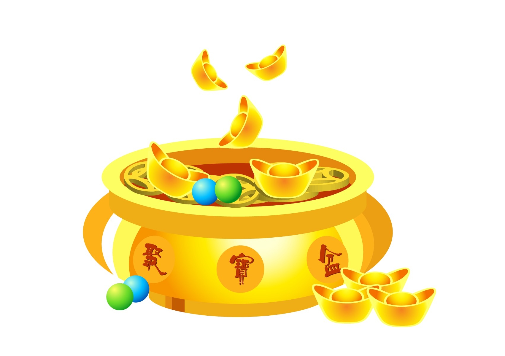 手绘聚宝盆插画元素