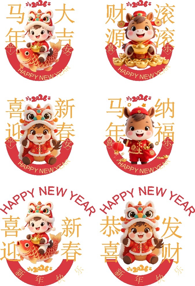 2026年马年大吉喜迎新春马年纳福恭喜发财玻璃贴窗户贴门贴