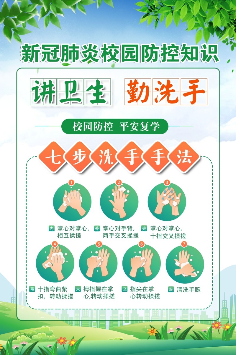 绿色简约七步洗手病毒疫情展架