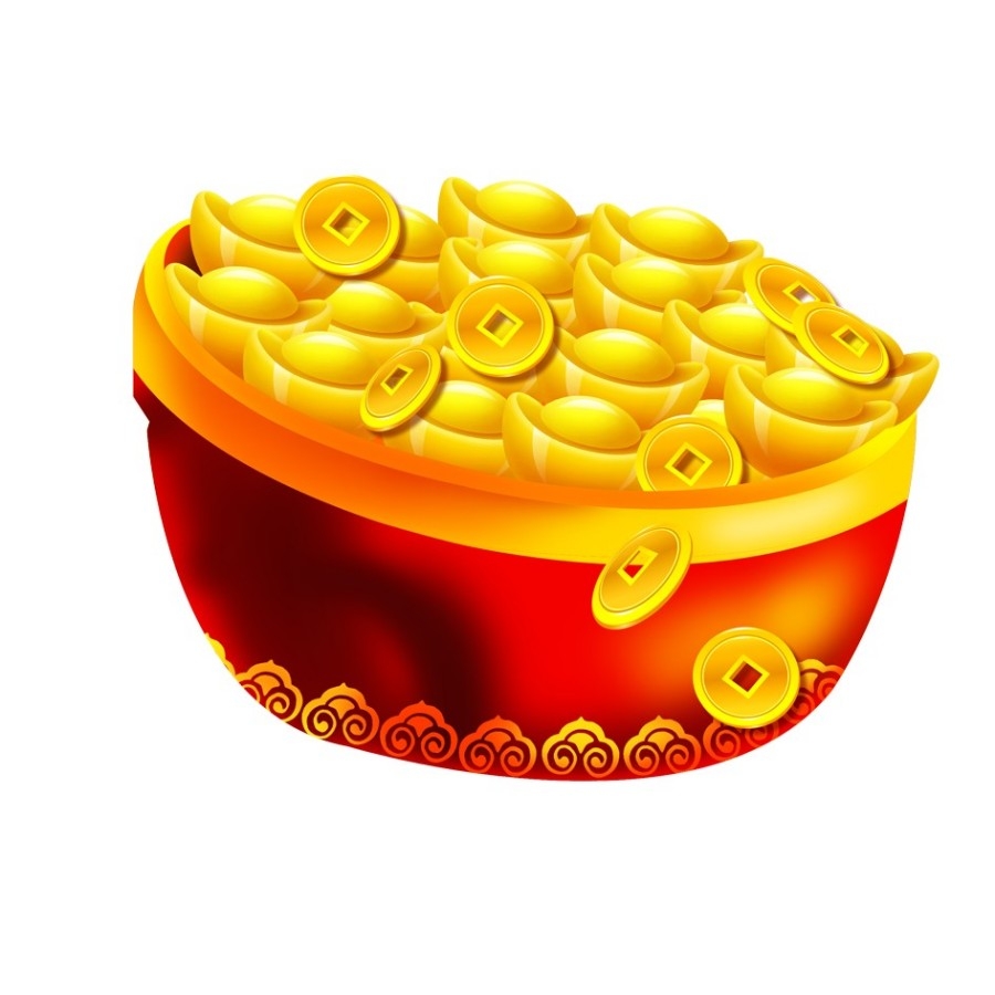 手绘聚宝盆插画元素