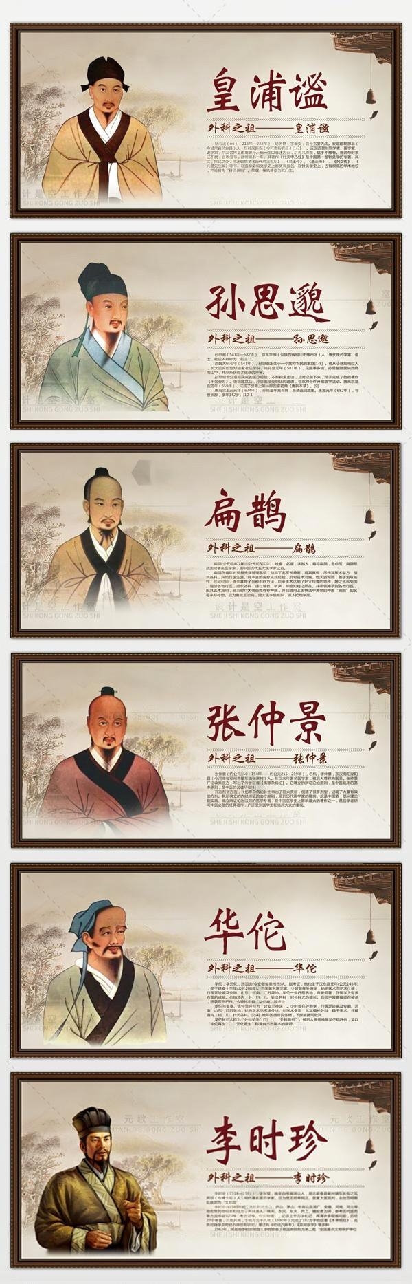 古代中医名医海报展板皇甫谧孙思邈扁鹊张仲景华佗李时珍