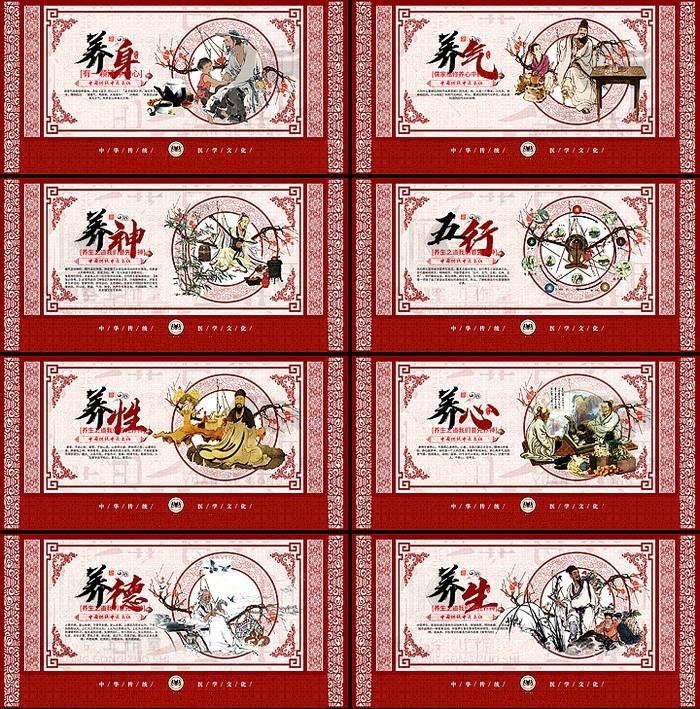 中医中药养生展板海报养身养神养性养德养气五行养心养生
