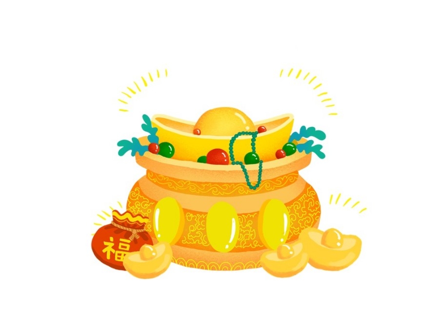 手绘聚宝盆插画元素