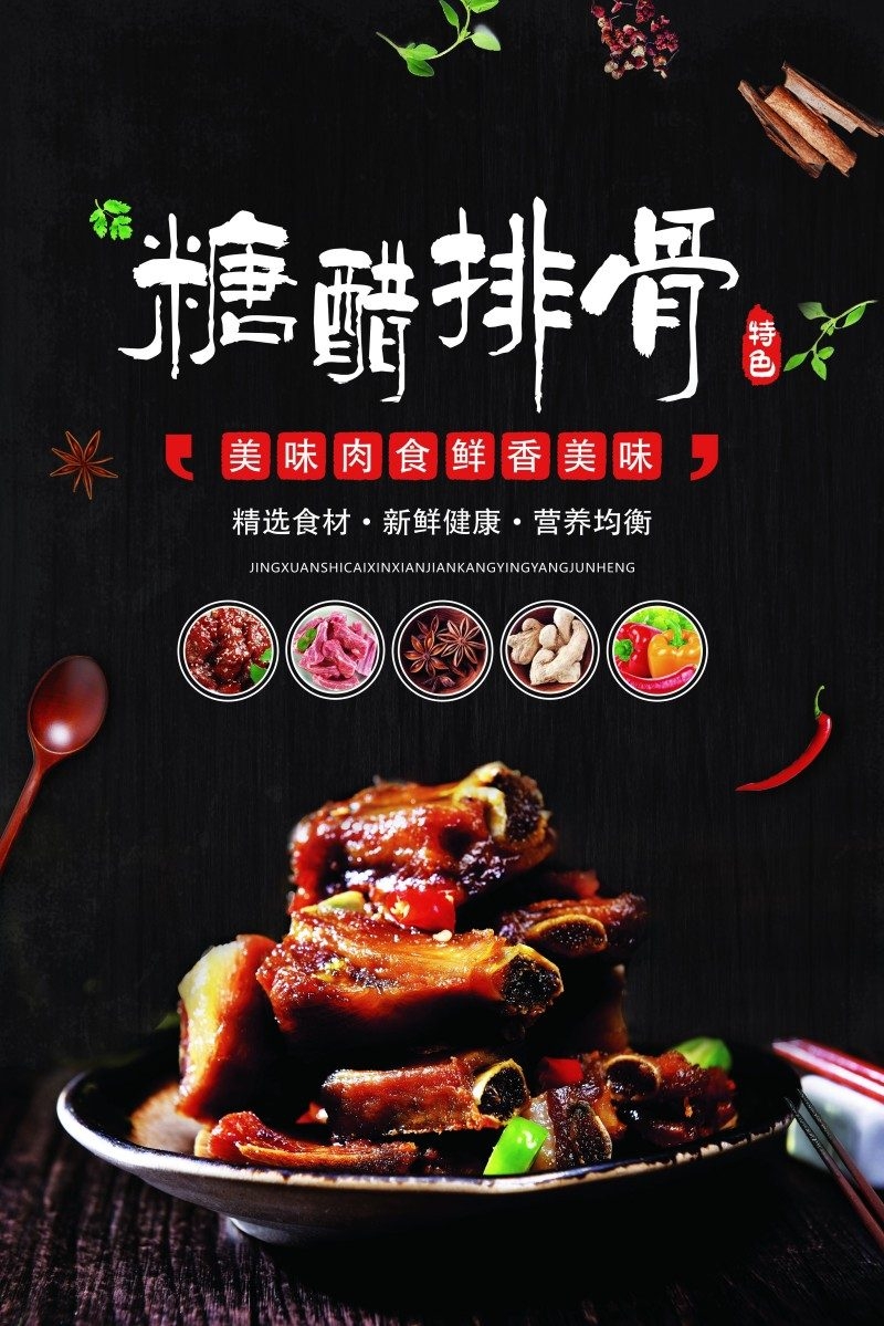 餐饮美食糖醋排骨促销宣传海报
