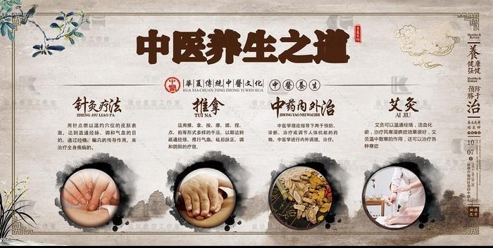 中医养生之道展板海报针灸艾灸推拿中药内外治