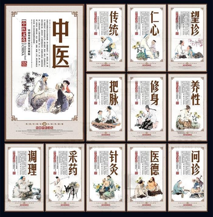 中医养生望诊问诊调理采药把脉修身养性标语挂画海报