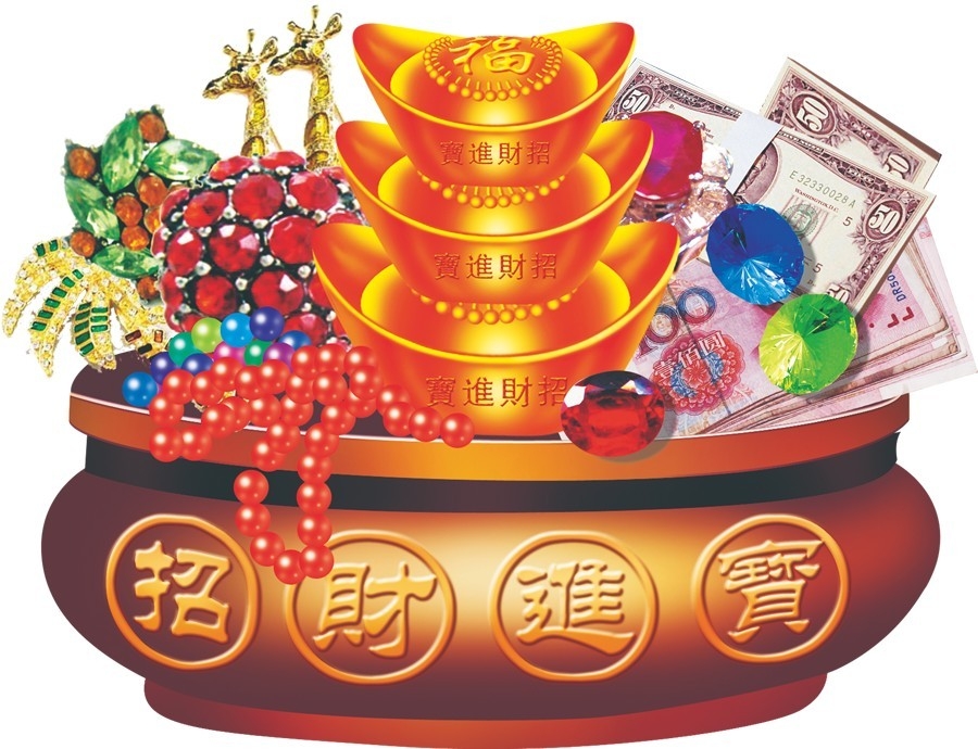 手绘聚宝盆插画元素