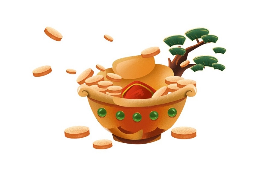 手绘聚宝盆插画元素 (7)