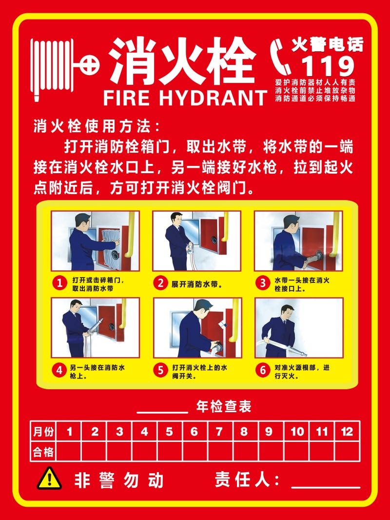 消火栓使用方法警示牌海报标识牌