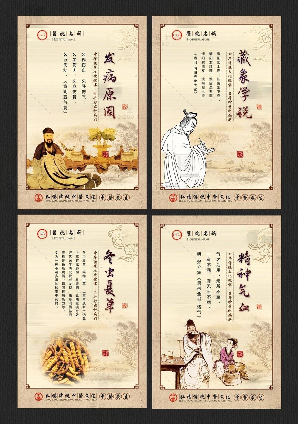 中医养生挂画文化墙海报发病原因藏象学说精神气血冬虫夏草