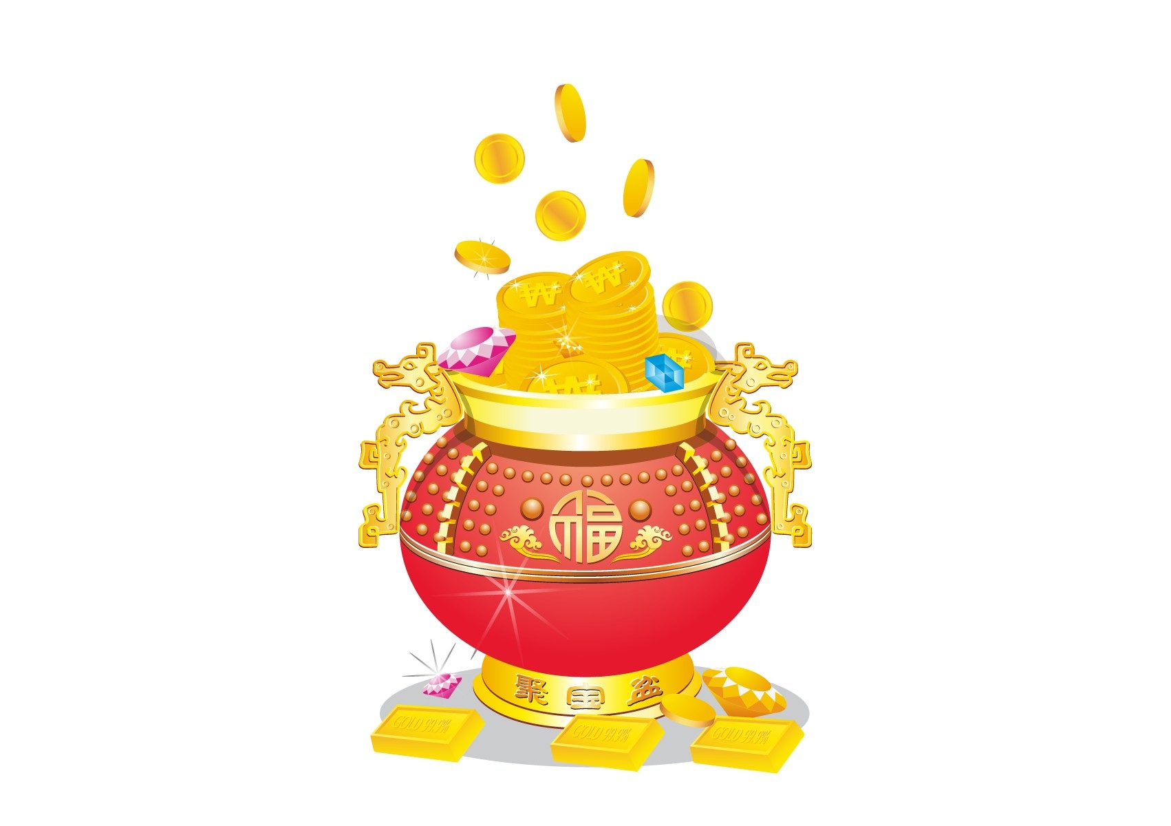 手绘聚宝盆插画元素 (11)