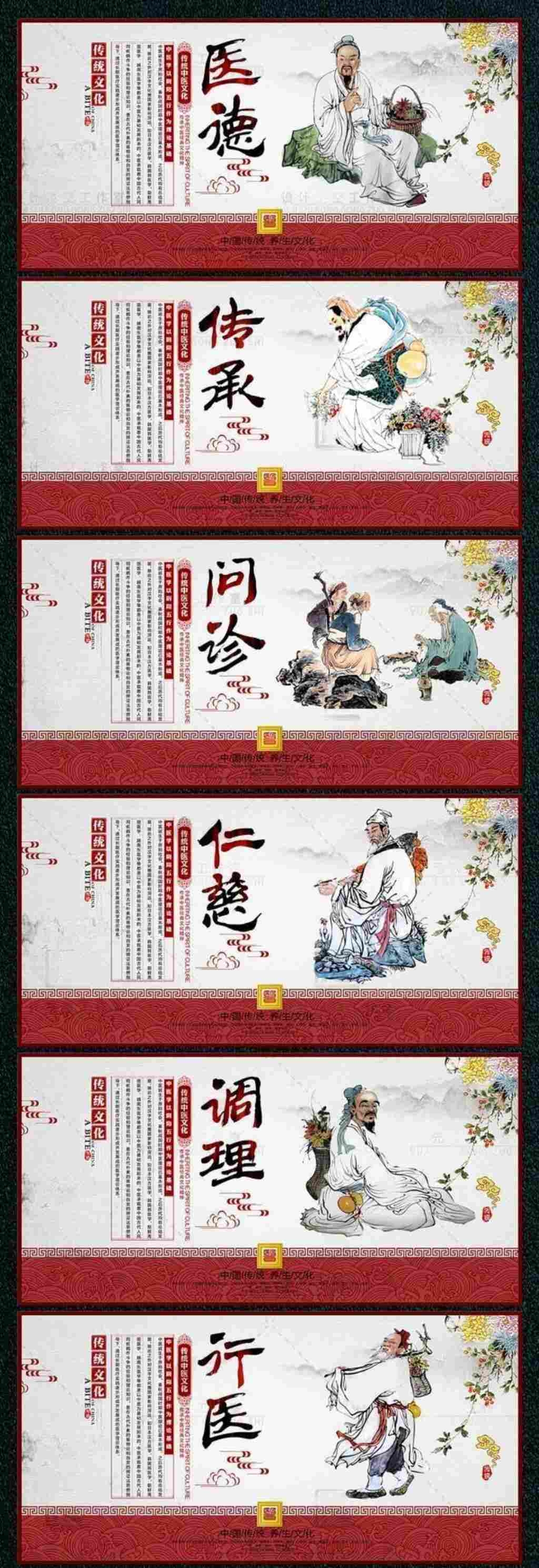 国风中医养生标语海报展板医德传承问诊仁慈调理行医